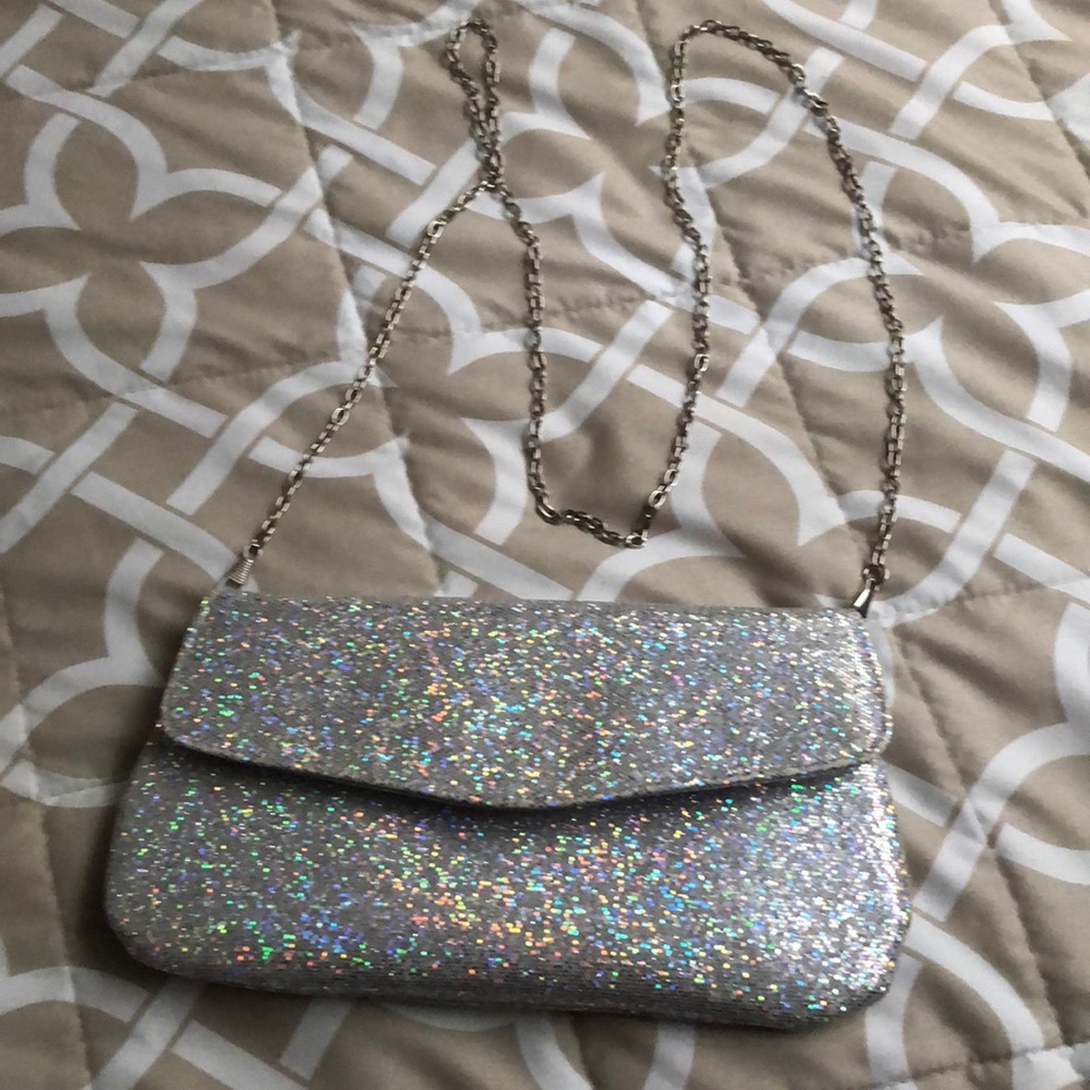 Purse silver glitter with silver chain